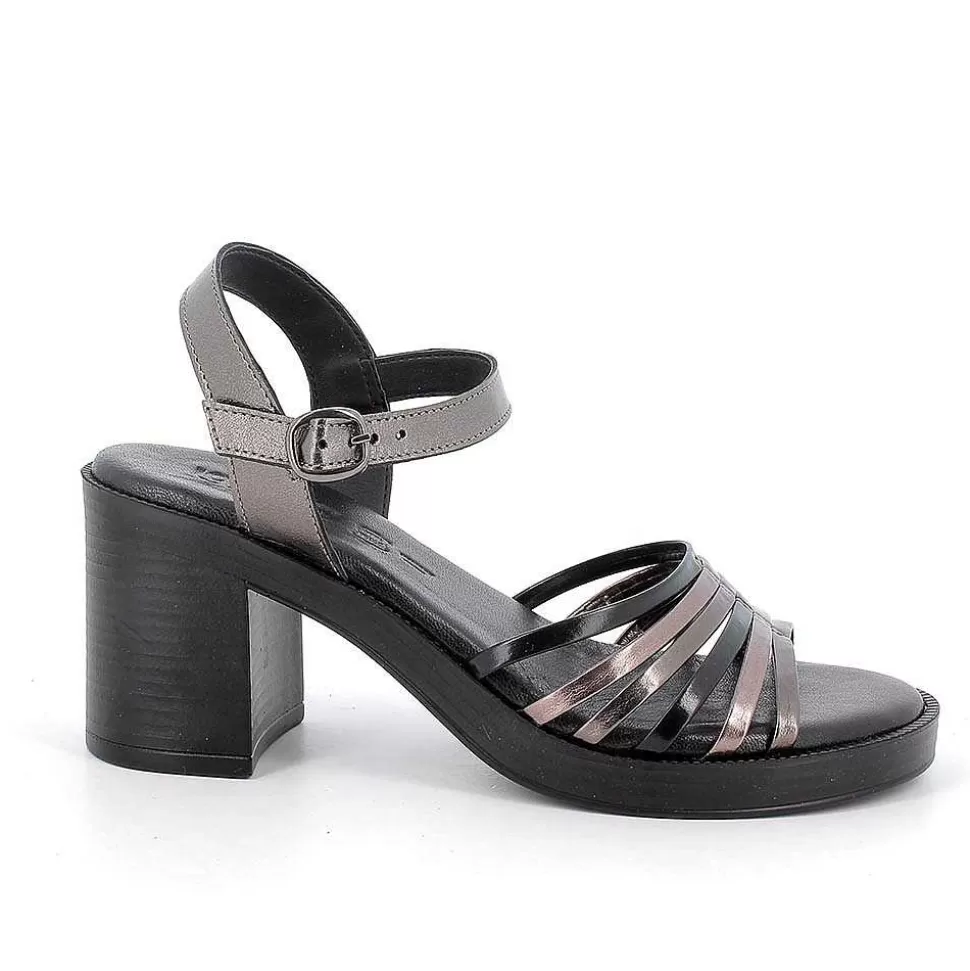 Laminated Gray Women'S Leather Heeled Sandals-Igi&Co Outlet