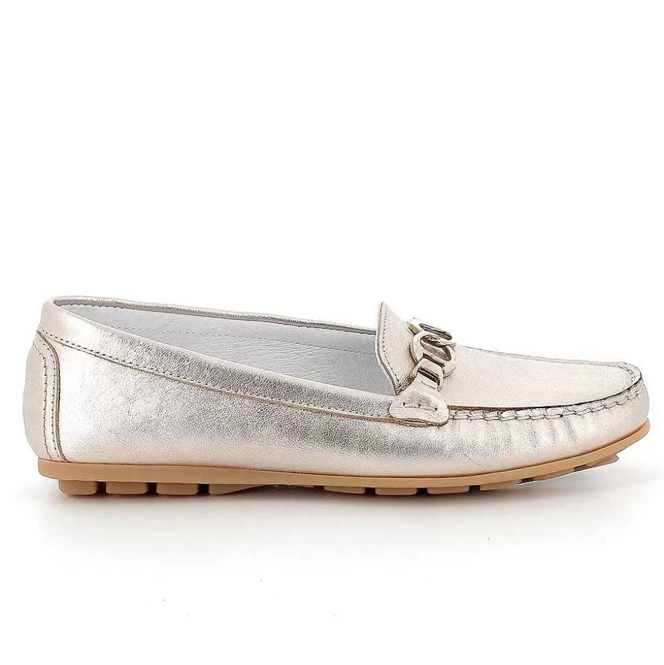 Laminated Taupe Women'S Leather Loafers-Igi&Co Store