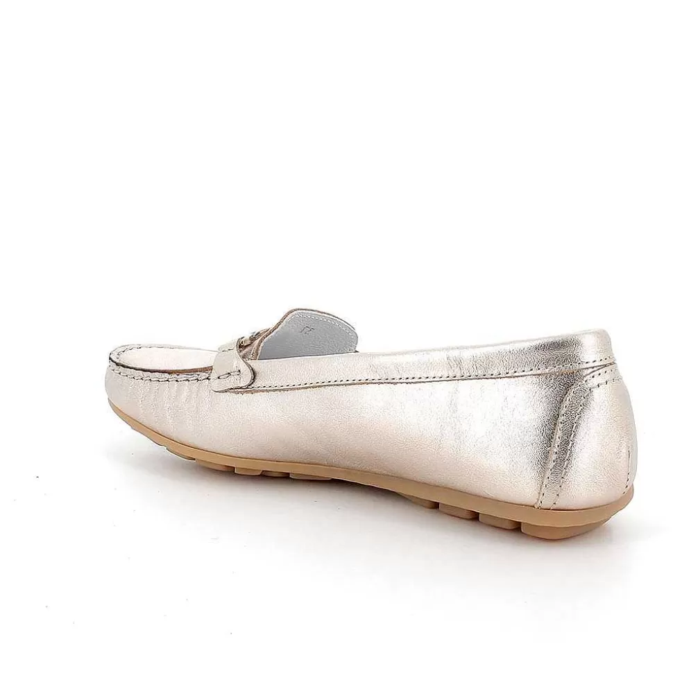 Laminated Taupe Women'S Leather Loafers-Igi&Co Store