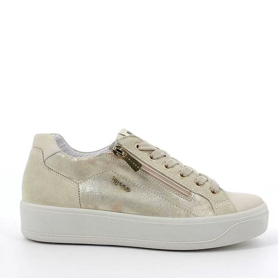 Light Beige-Platinum Women'S Leather Sneaker-Igi&Co Cheap