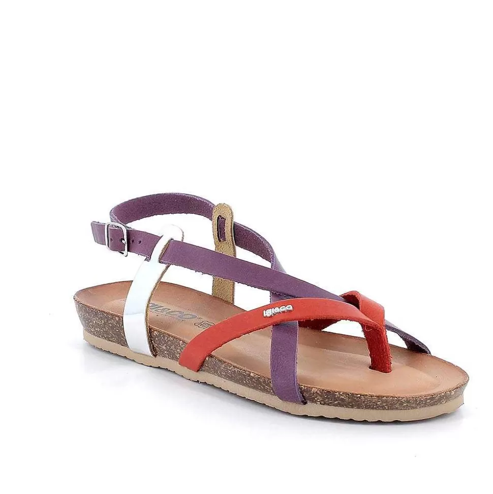 Lilac-Red Women'S Leather Flip-Flop Sandals-Igi&Co New
