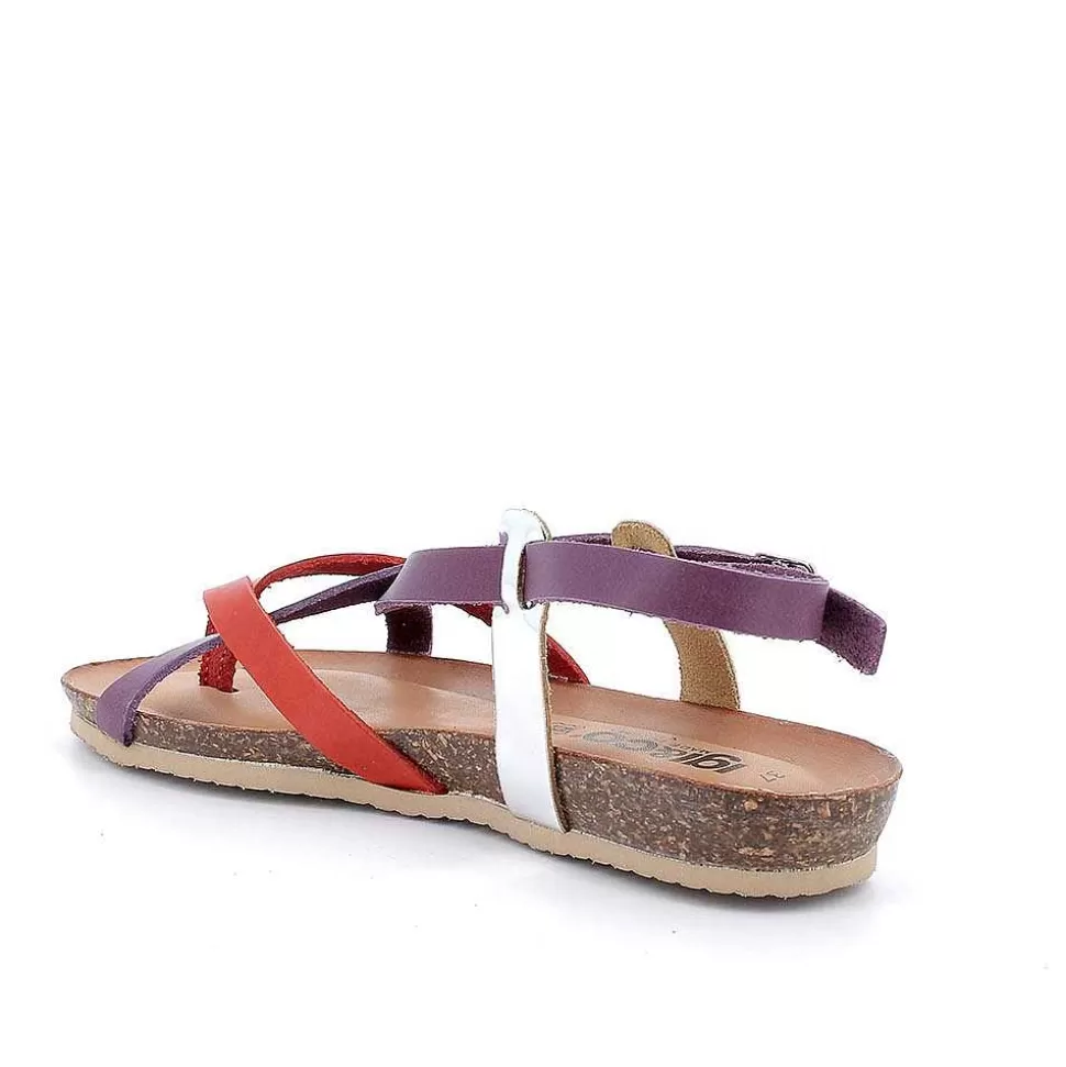 Lilac-Red Women'S Leather Flip-Flop Sandals-Igi&Co New