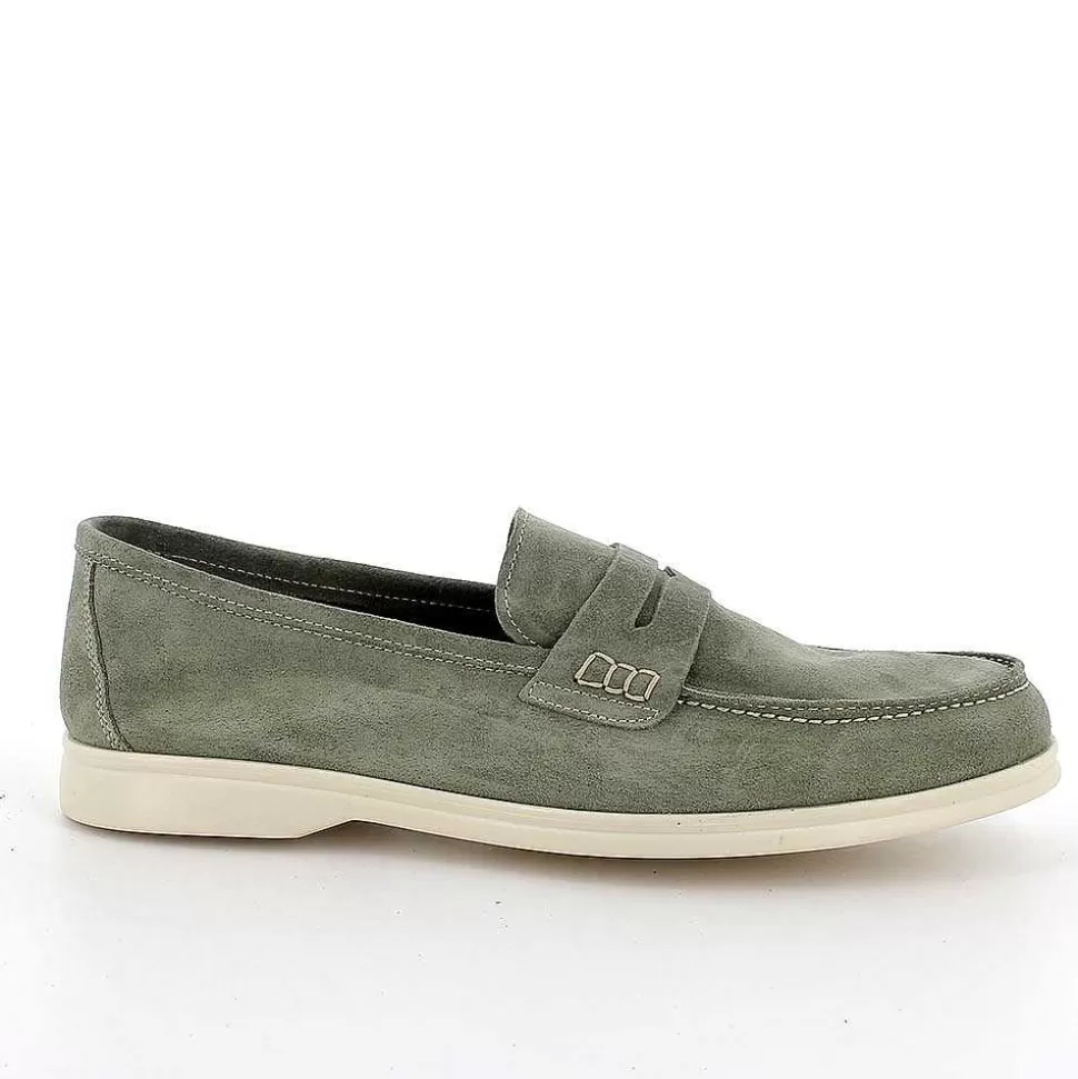 Military Green Men'S Leather Loafers-Igi&Co Hot