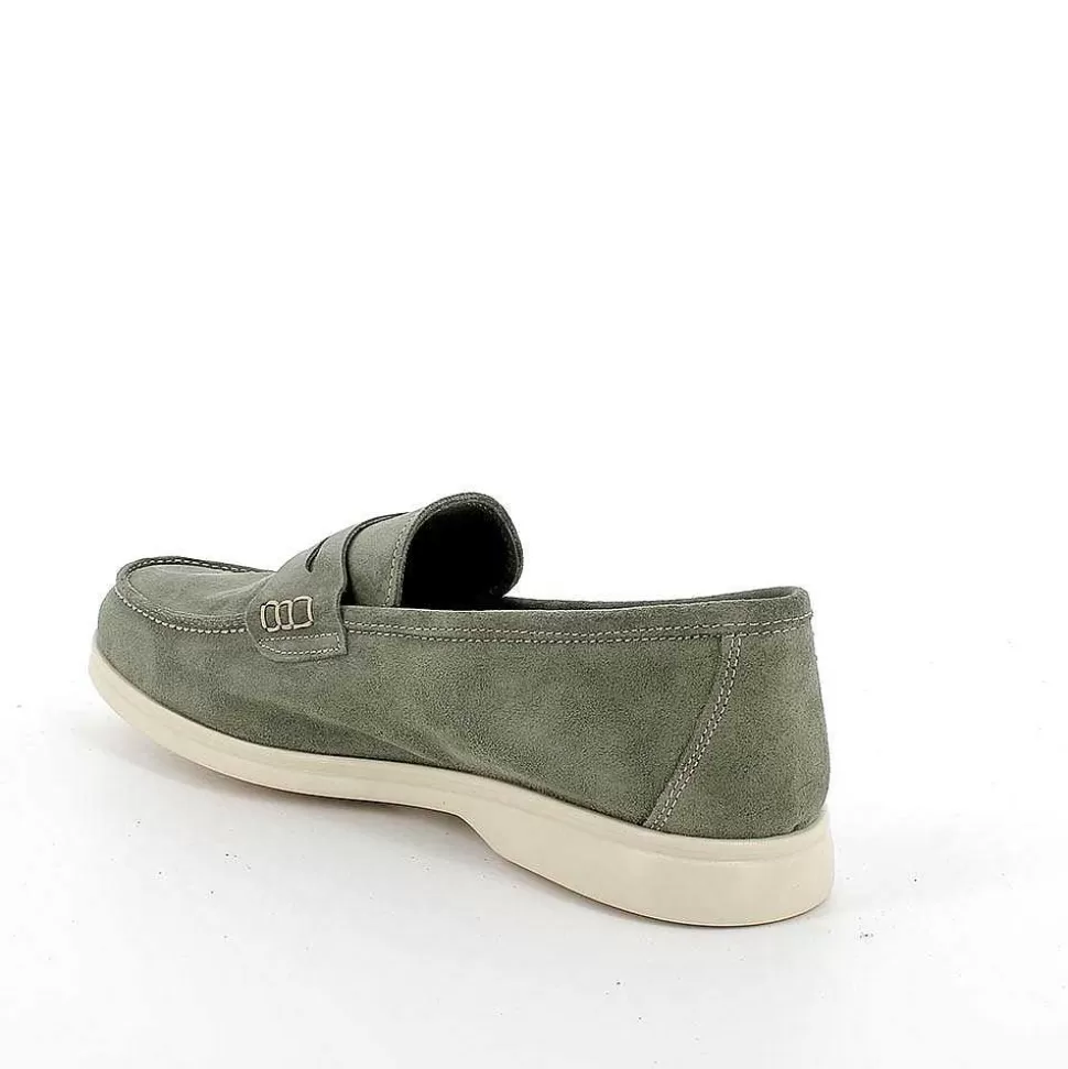 Military Green Men'S Leather Loafers-Igi&Co Hot