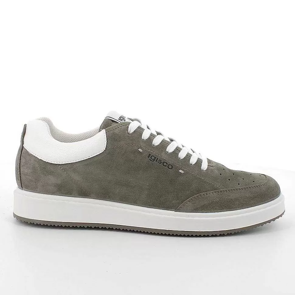 Military Green Men'S Leather Sneakers-Igi&Co Sale