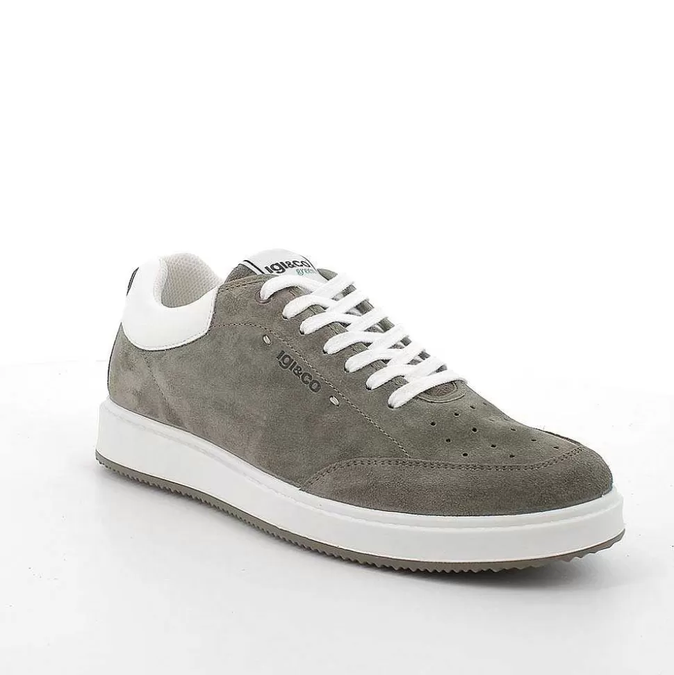 Military Green Men'S Leather Sneakers-Igi&Co Sale
