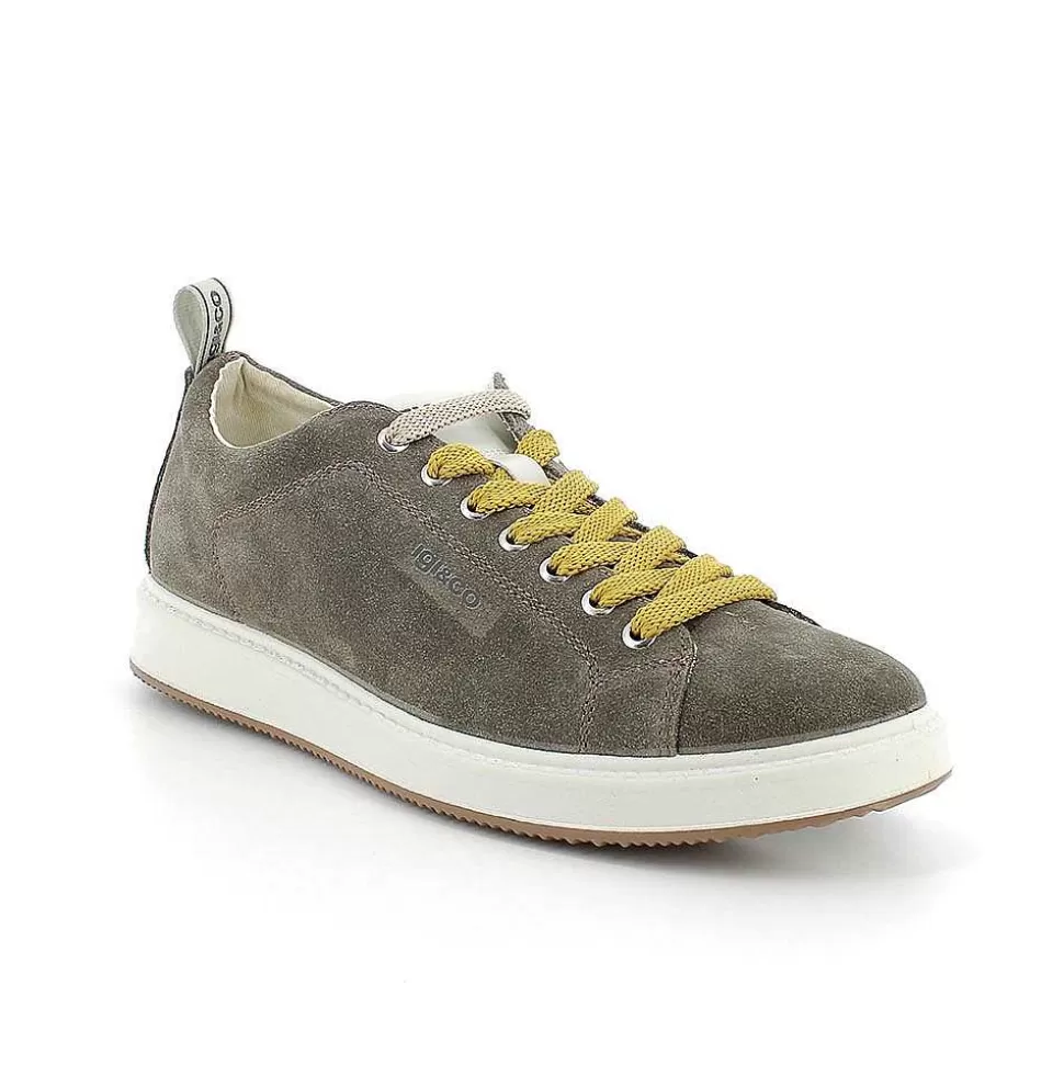 Military Green Men'S Leather Sneakers-Igi&Co Outlet