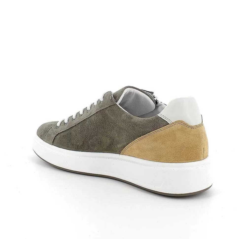 Military Green Men'S Leather Sneakers-Igi&Co Clearance