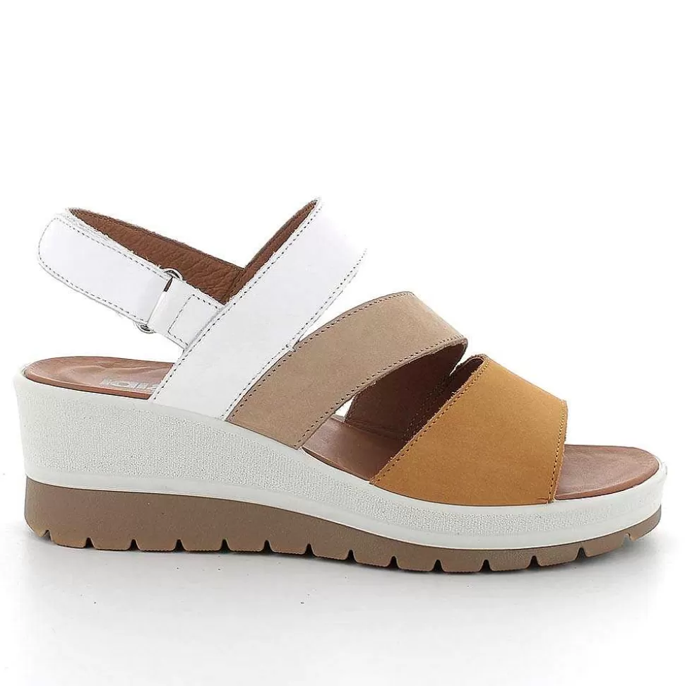 Mustard-White Women'S Leather Wedge Sandals-Igi&Co Discount