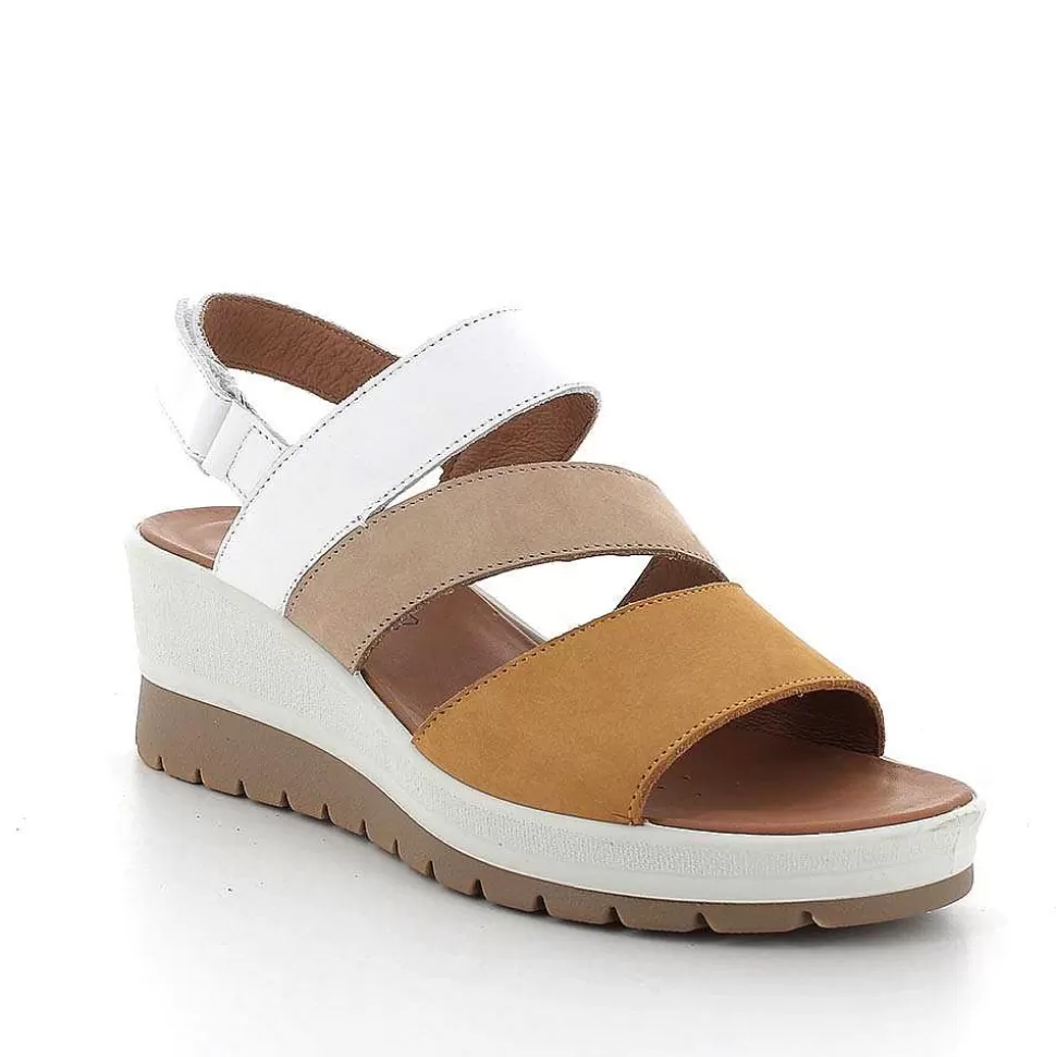 Mustard-White Women'S Leather Wedge Sandals-Igi&Co Discount