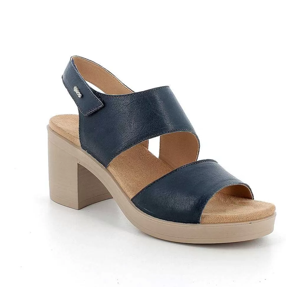 Navy Women'S Leather Heeled Sandals-Igi&Co Store