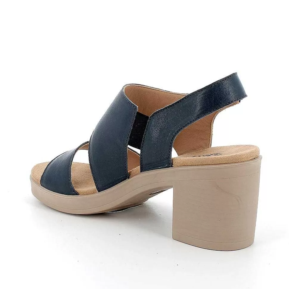 Navy Women'S Leather Heeled Sandals-Igi&Co Store
