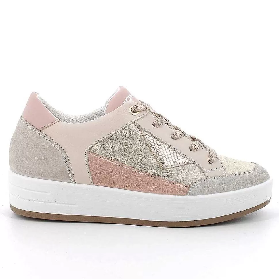 Platinum-Beige Women'S Leather Sneakers-Igi&Co Fashion