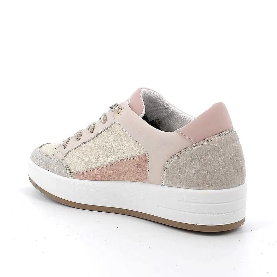 Platinum-Beige Women'S Leather Sneakers-Igi&Co Fashion