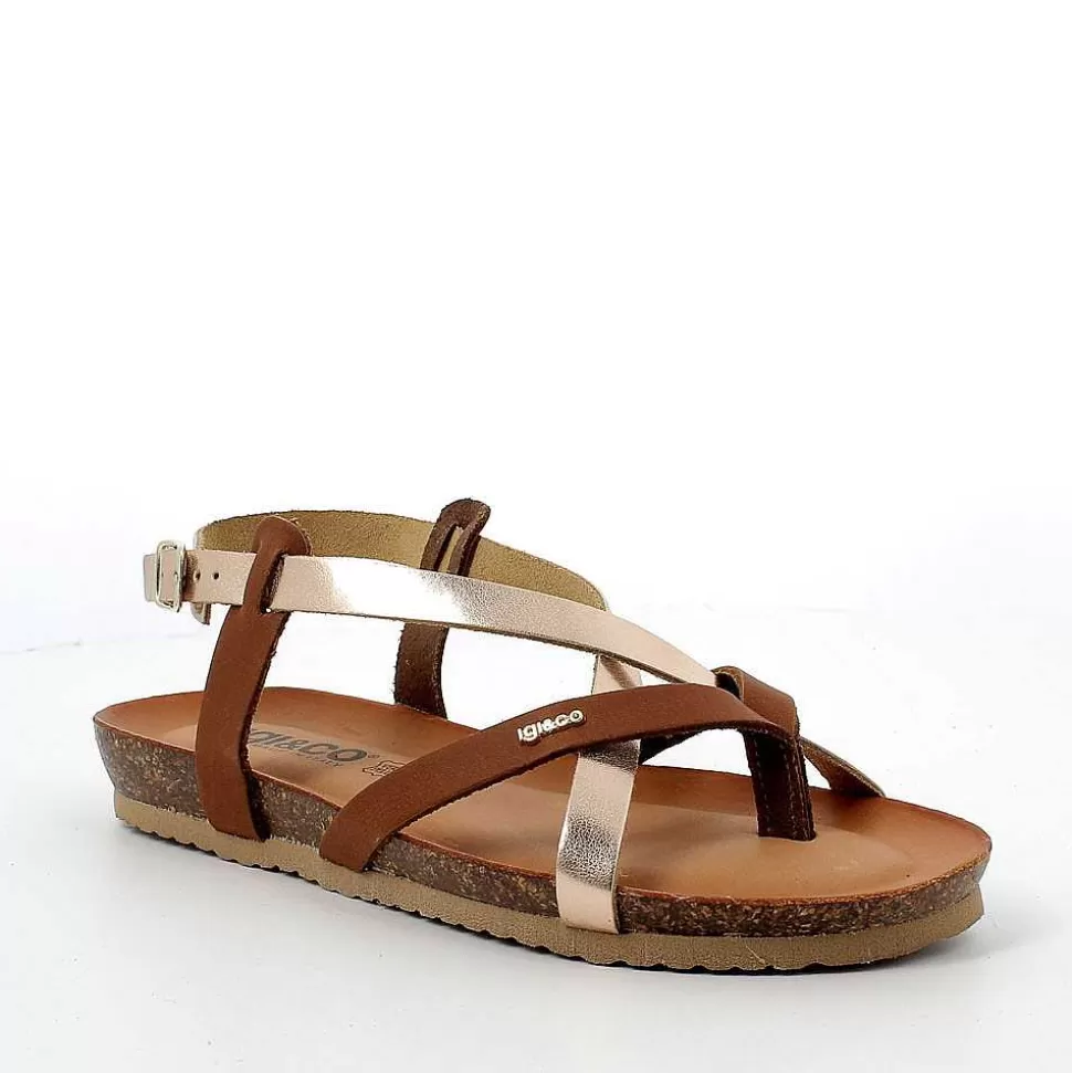Powder-Brown Women'S Leather Flip-Flop Sandal-Igi&Co Cheap