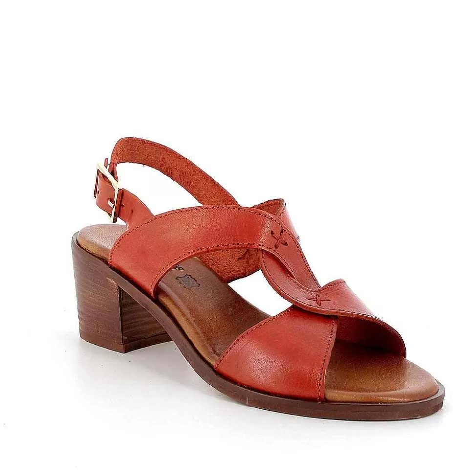 Rust Women'S Leather Heeled Sandals-Igi&Co Hot