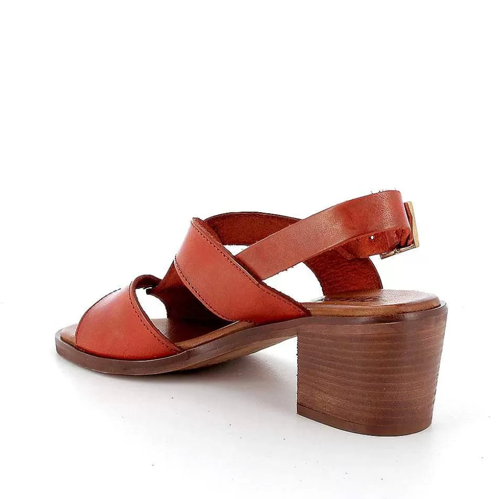 Rust Women'S Leather Heeled Sandals-Igi&Co Hot