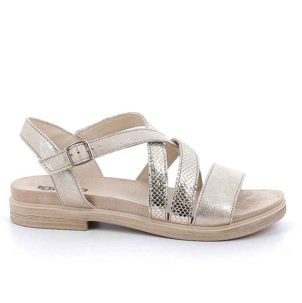 Sand-Platinum Women'S Leather Sandals-Igi&Co Flash Sale
