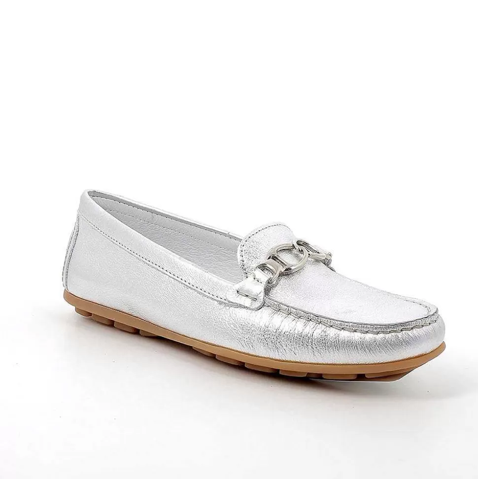 Silver Women'S Leather Loafers-Igi&Co New