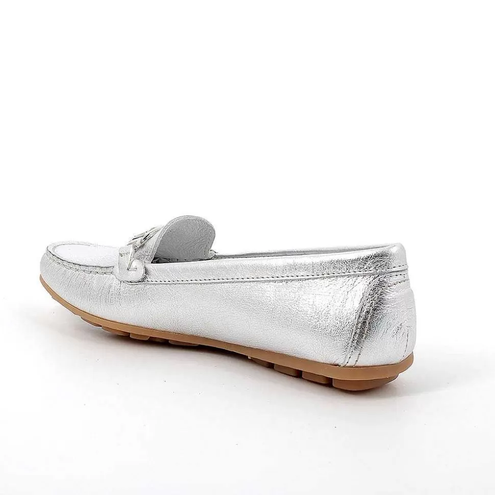 Silver Women'S Leather Loafers-Igi&Co New