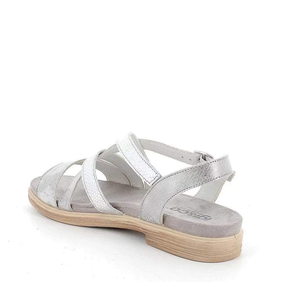 Silver Women'S Leather Sandals-Igi&Co New