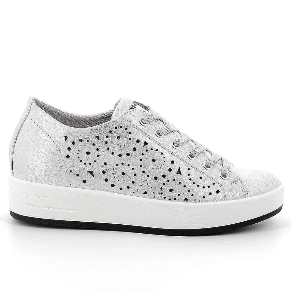 Silver Women'S Leather Sneakers-Igi&Co Online