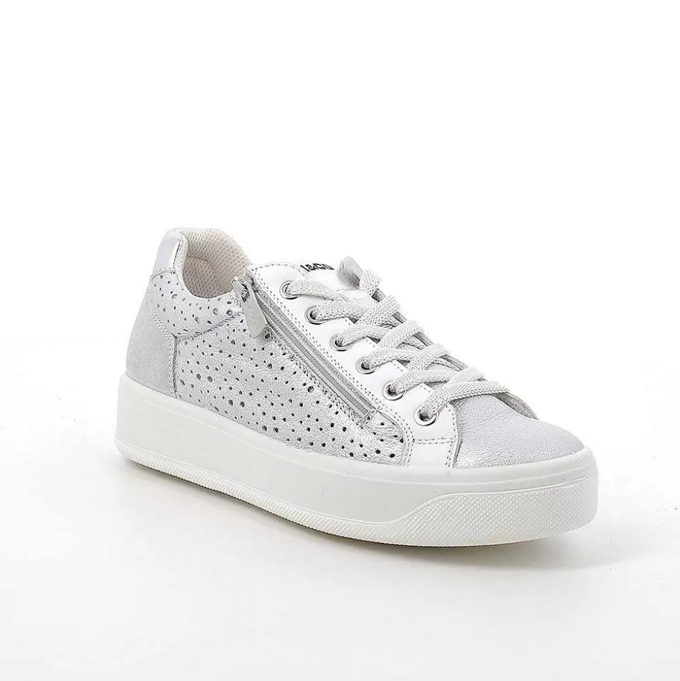 Silver Women'S Leather Sneakers-Igi&Co Online