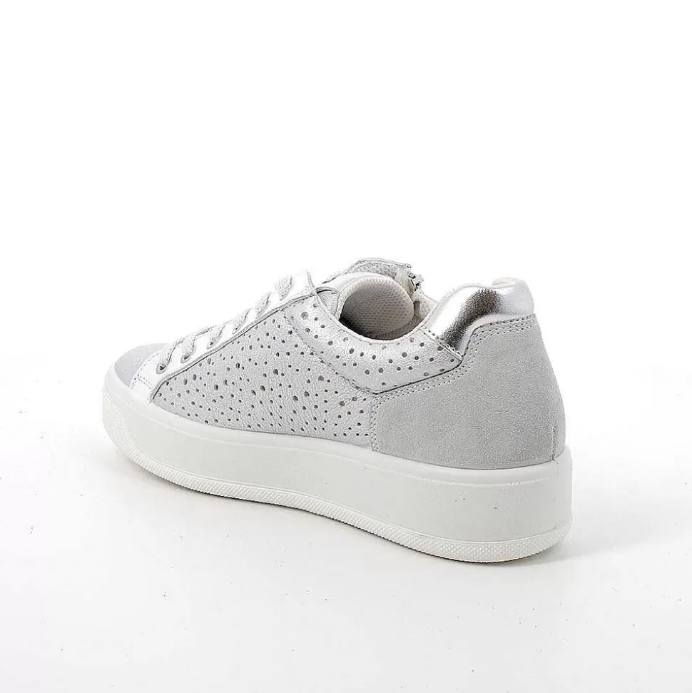 Silver Women'S Leather Sneakers-Igi&Co Online