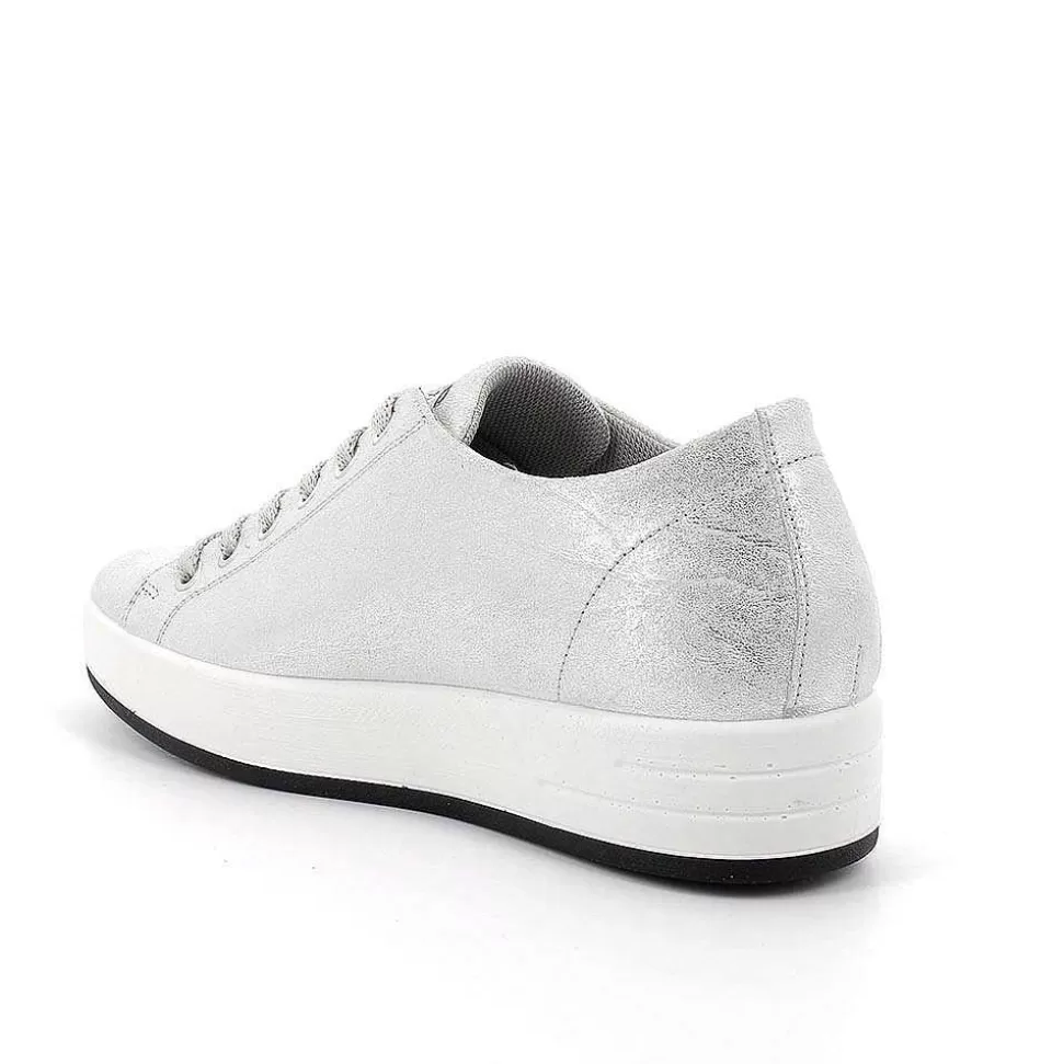 Silver Women'S Leather Sneakers-Igi&Co Online