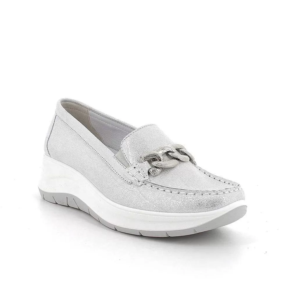 Silver Women'S Leather Wedge Loafers-Igi&Co Online