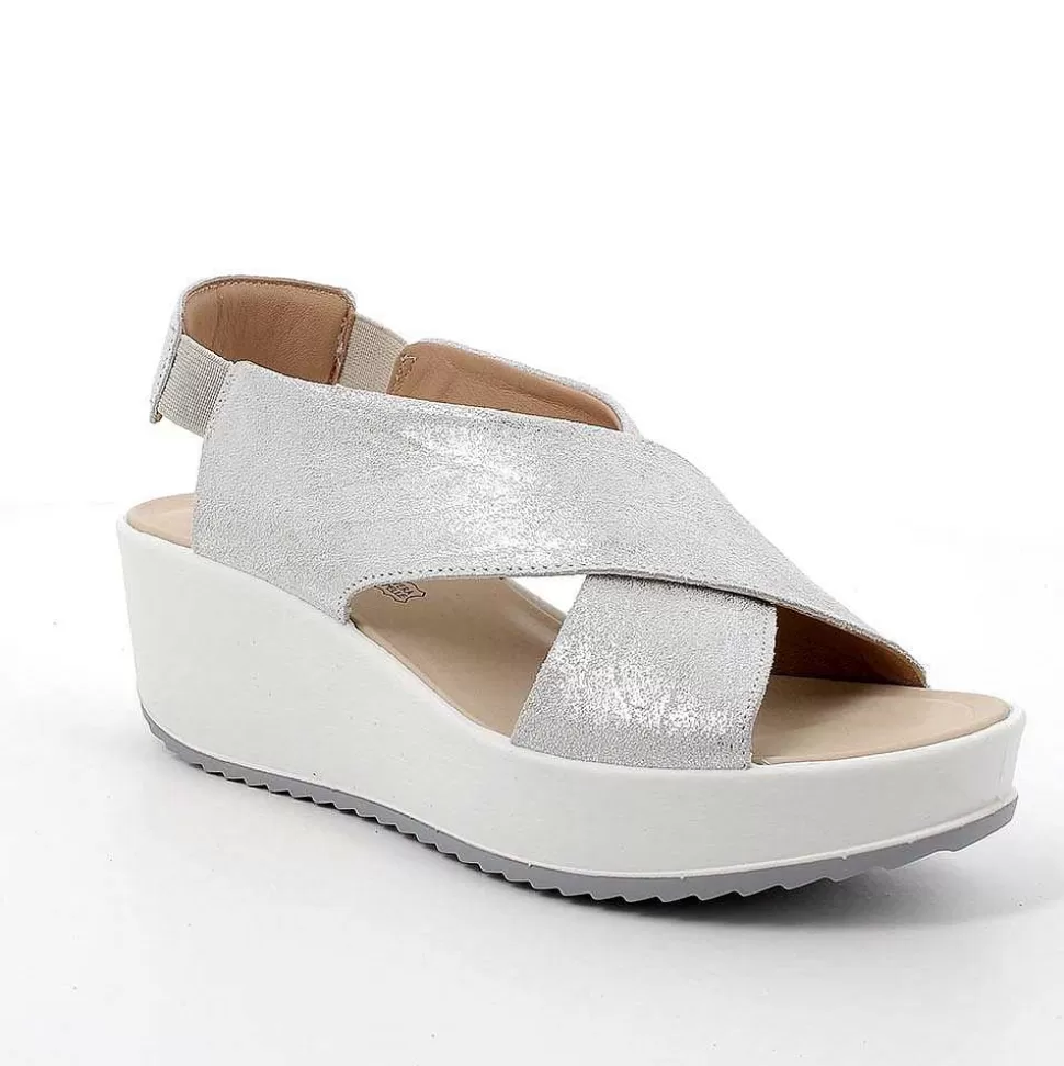 Silver Women'S Leather Wedge Sandals-Igi&Co Hot