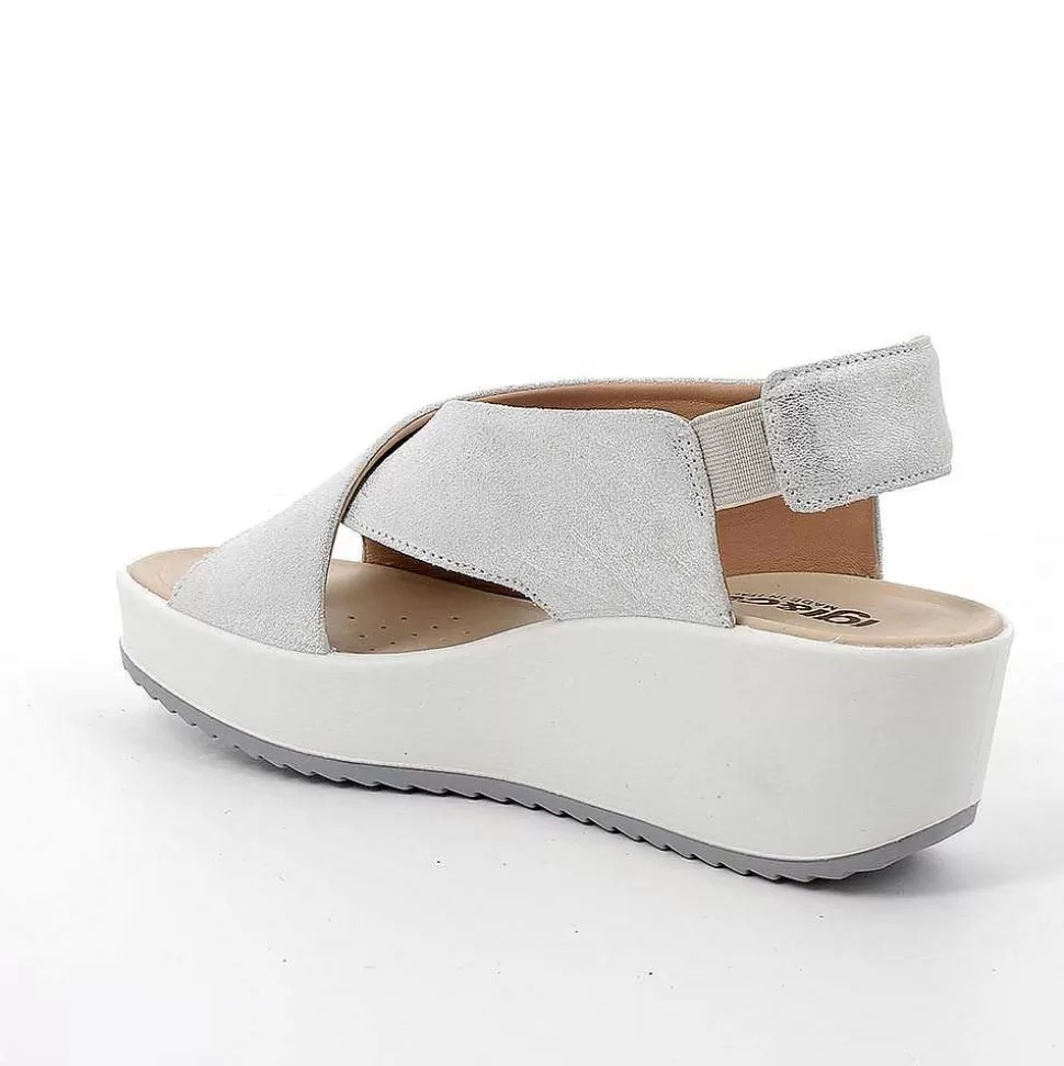 Silver Women'S Leather Wedge Sandals-Igi&Co Hot