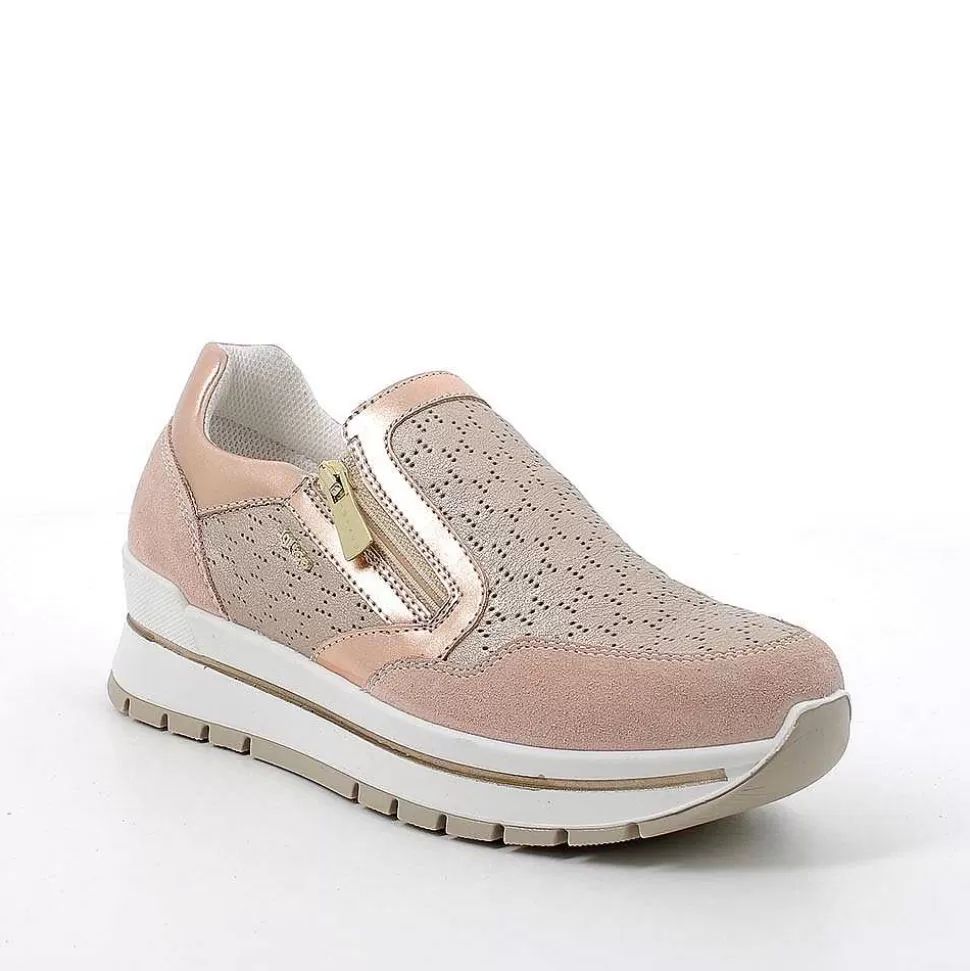 Skin-Champagne Women'S Leather Sneakers-Igi&Co Best Sale