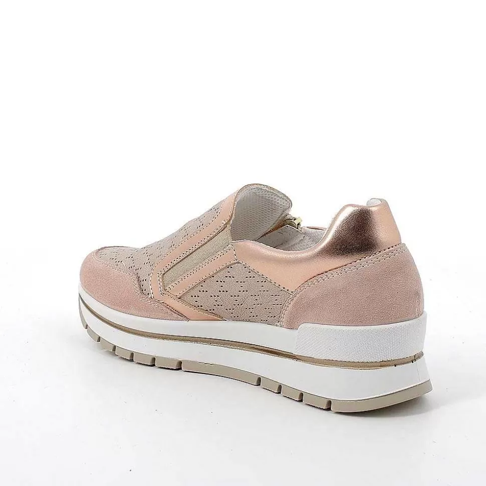 Skin-Champagne Women'S Leather Sneakers-Igi&Co Best Sale