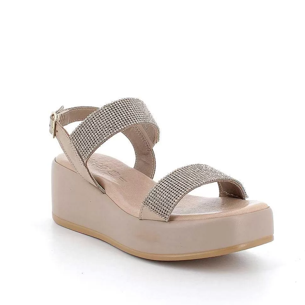 Taupe Women'S Leather Wedge Sandals-Igi&Co Cheap