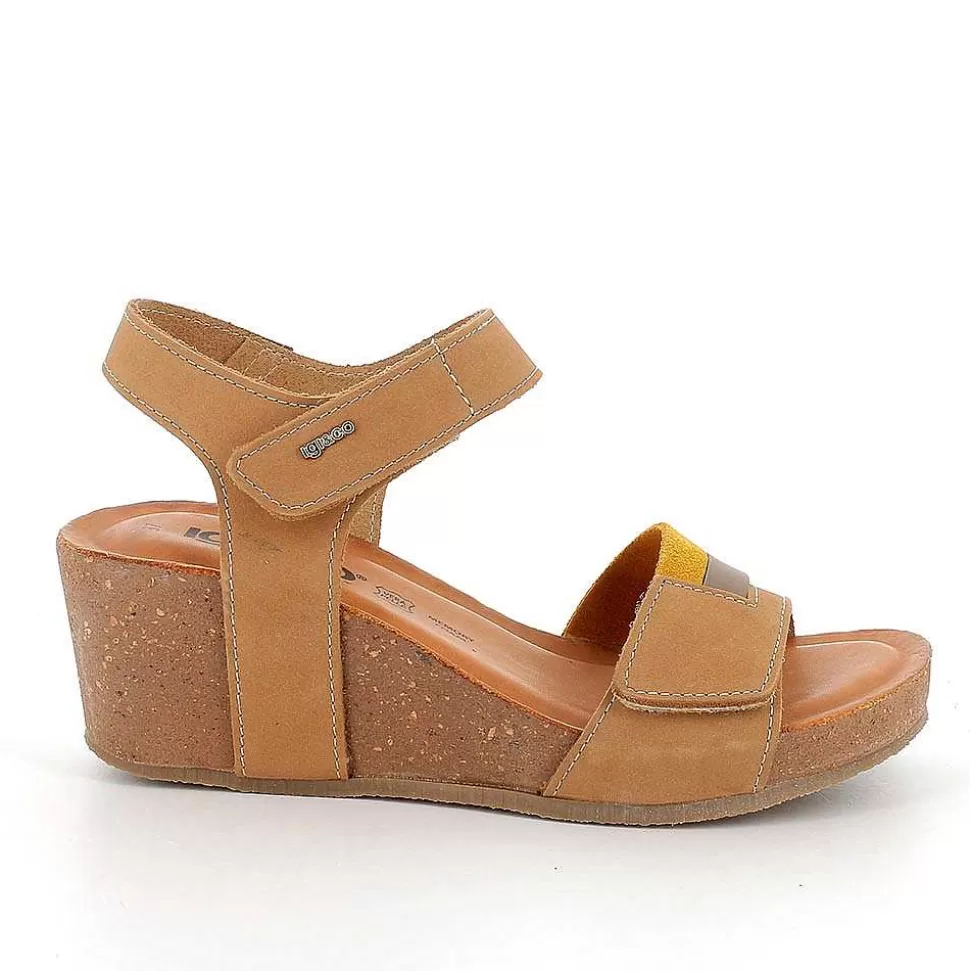Taupe-Mud Women'S Leather Wedge Sandals-Igi&Co Online