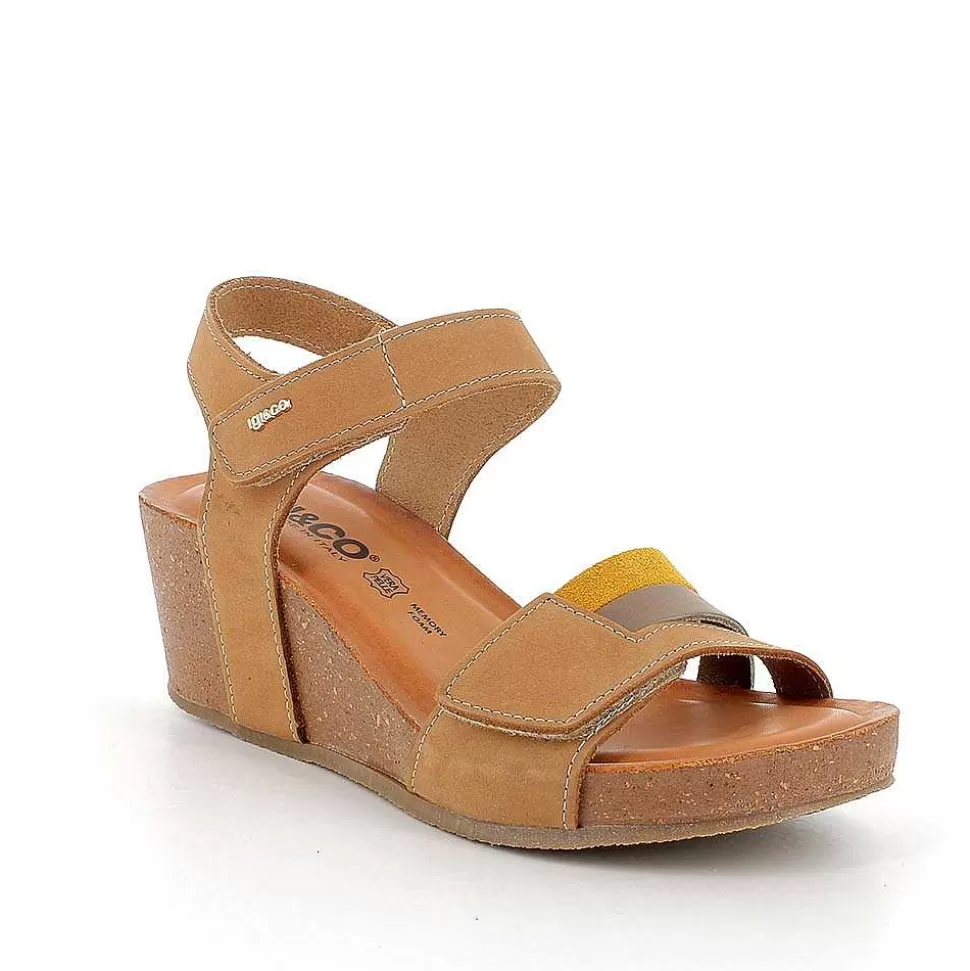 Taupe-Mud Women'S Leather Wedge Sandals-Igi&Co Online