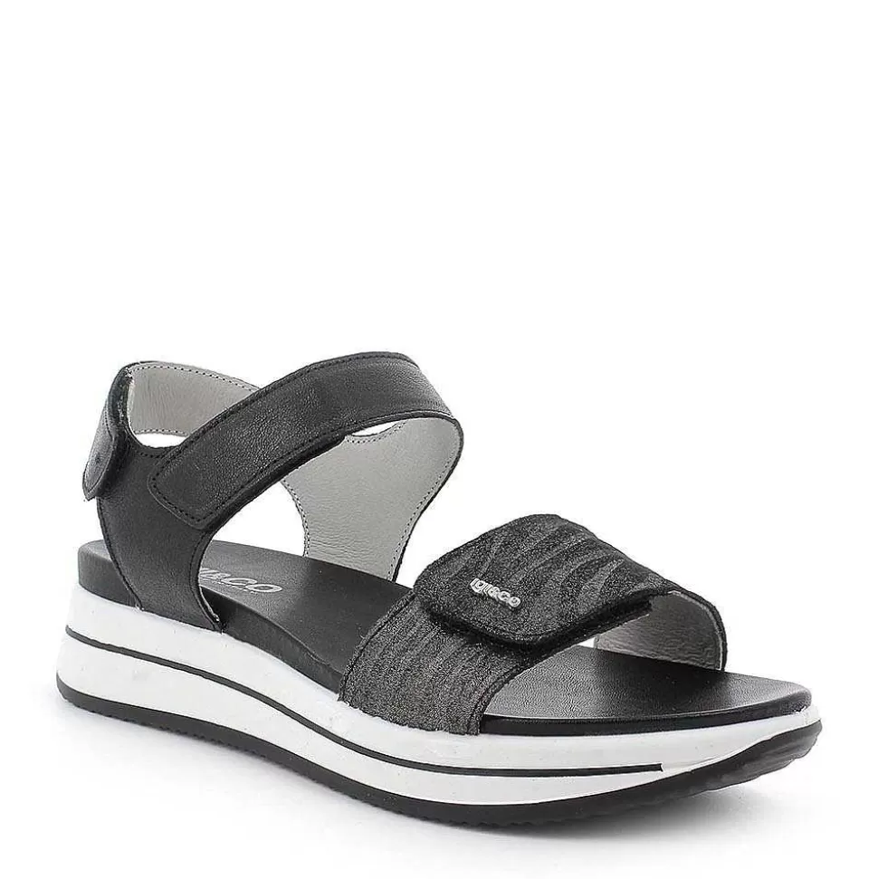 Three Velcro Sandal In Dark Gray Printed Laminated Leather-Igi&Co Sale