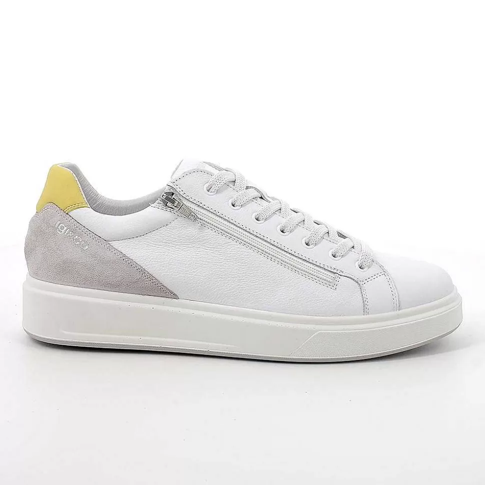 White Men'S Leather Sneakers-Igi&Co Best