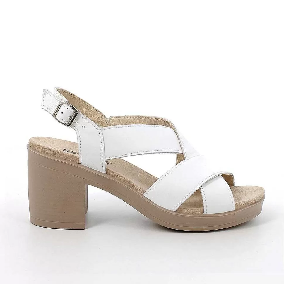 White Women'S Leather Heeled Sandals-Igi&Co Outlet