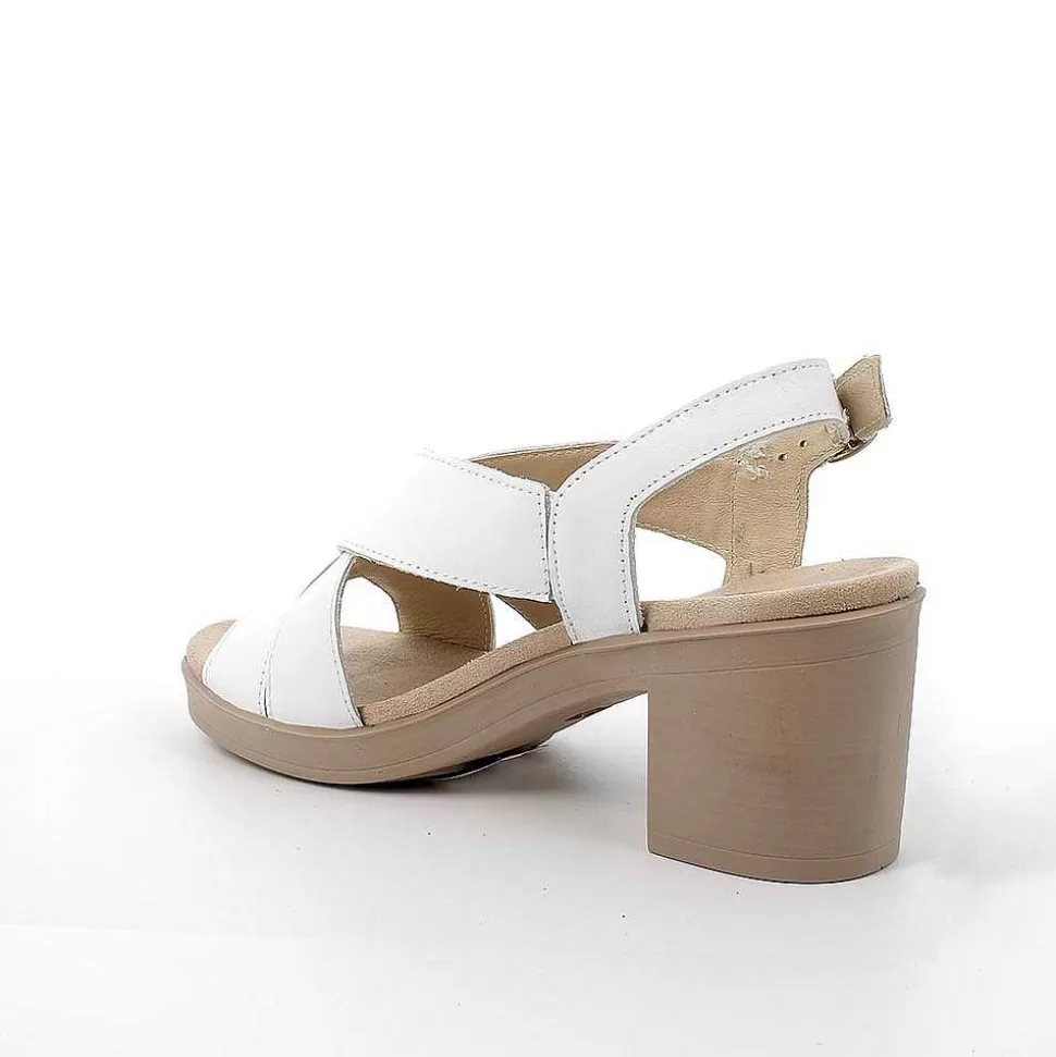 White Women'S Leather Heeled Sandals-Igi&Co Outlet