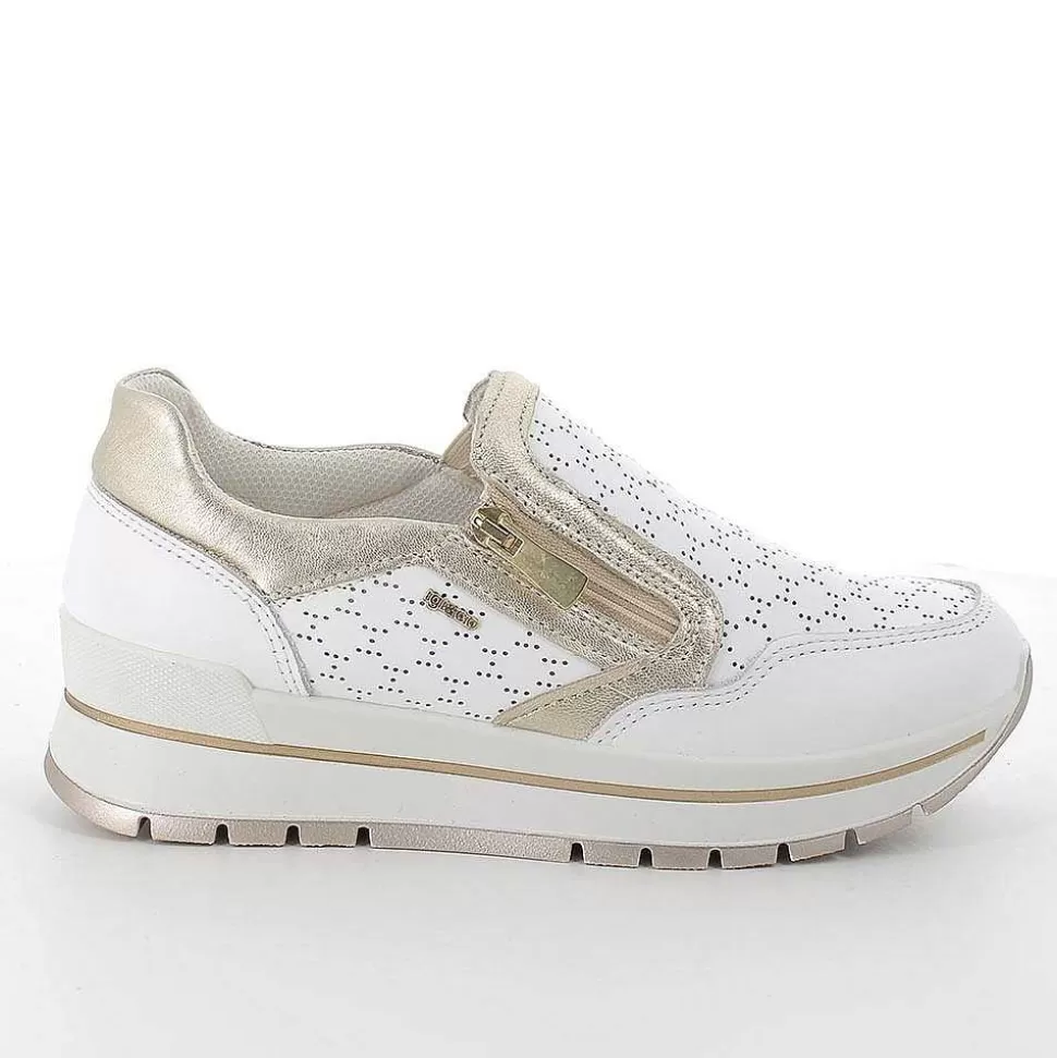 White Women'S Leather Sneakers-Igi&Co Cheap