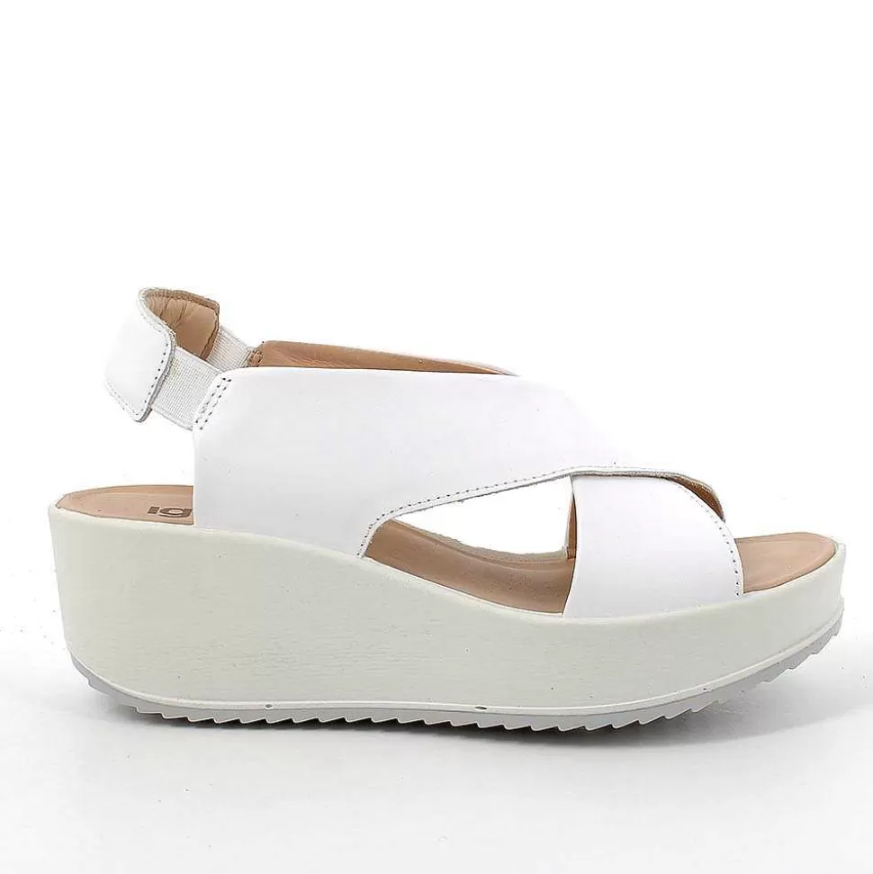 White Women'S Leather Wedge Sandals-Igi&Co New