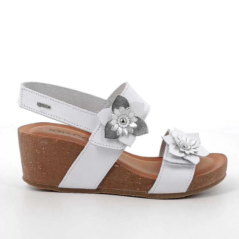 White Women'S Leather Wedge Sandals-Igi&Co Cheap