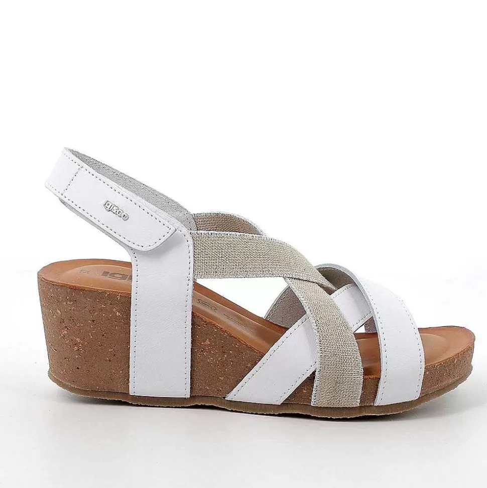 White Women'S Leather Wedge Sandals-Igi&Co Cheap