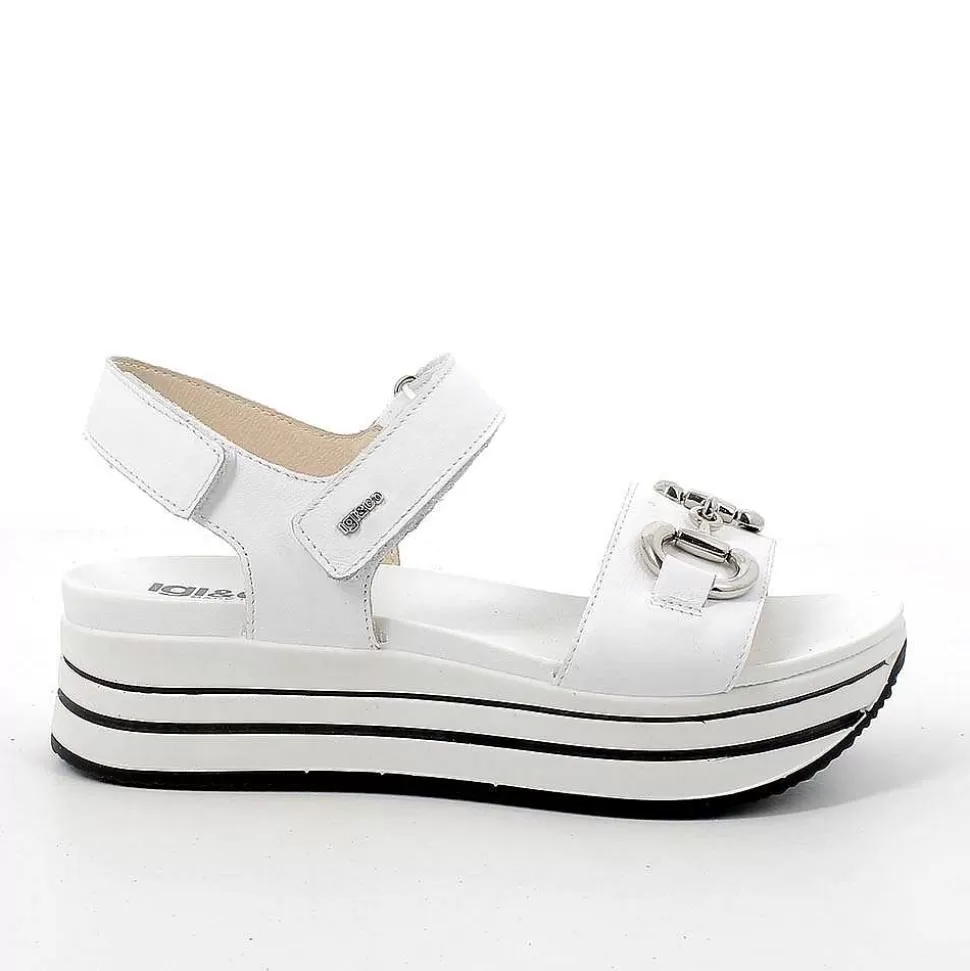 White Women'S Leather Wedge Sandals-Igi&Co Shop