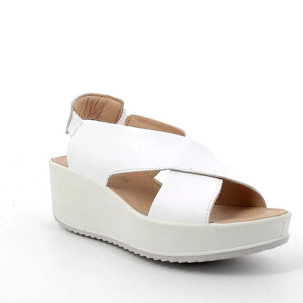 White Women'S Leather Wedge Sandals-Igi&Co New