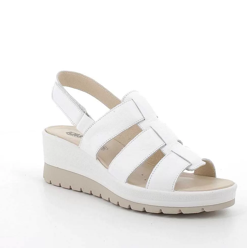 White Women'S Leather Wedge Sandals-Igi&Co Cheap