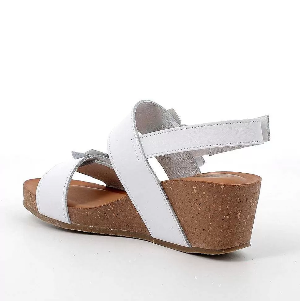White Women'S Leather Wedge Sandals-Igi&Co Cheap
