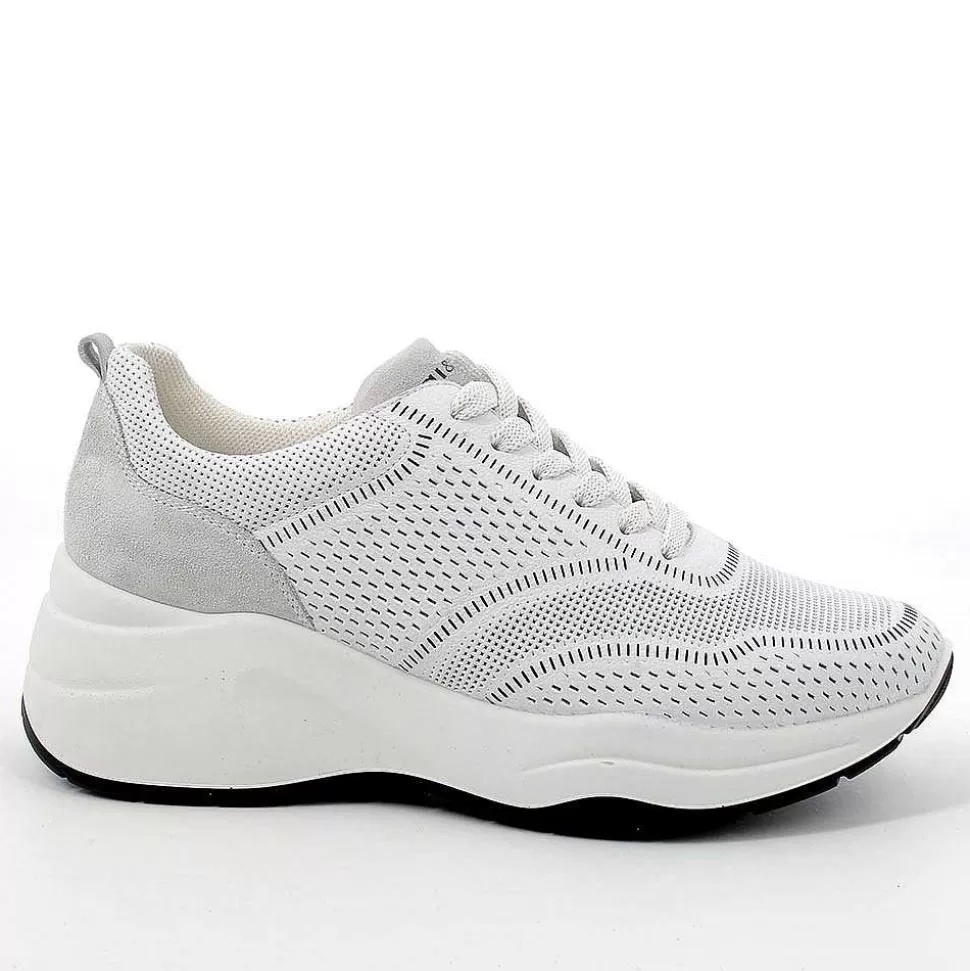 White Women'S Leather Wedge Sneakers-Igi&Co Clearance
